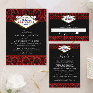Invitación Todo En Uno La colección de Bodas Purpurinas Damask Las Vegas