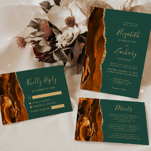 Invitación Modern Rust Emerald Green Agate Wedding