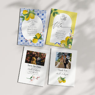 Invitación La Dolce Vita Italiana Lemon Tiles Boda QR Código