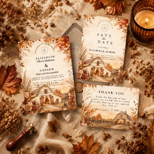 Tarjeta De Agradecimiento Boda rústica de otoño en un granero