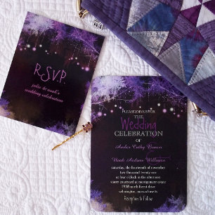 Invitación Starry Evening Forest Purple Boda