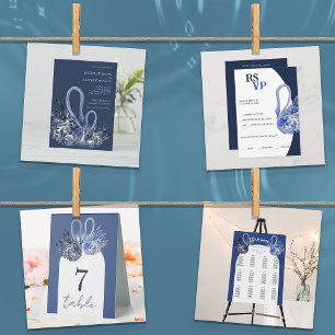 Invitación Elegante Y Hermoso Cisne En Boda Azul De La Marina