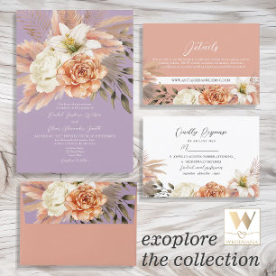 Invitación de boda floral rústica de melocotón y p
