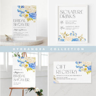 Pegatina Redonda Blue and White Hydrangea Floral Birday Gracias
