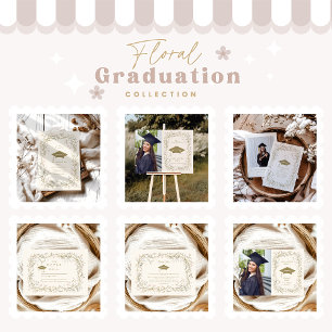 Tarjeta De Agradecimiento Graduación Vintage Botánica Floral