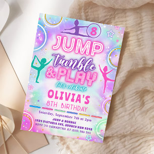 Pegatina Redonda Tie Dye Gymnastics Jump Play Birday Gracias