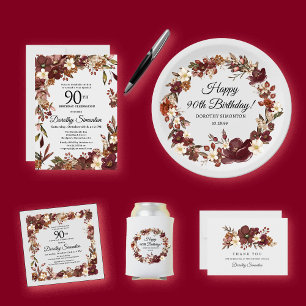 Tarjeta De Agradecimiento Llanura de cumpleaños 90 de Borgoña Mauve Ivory Fa