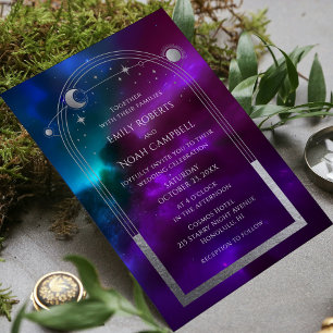 Invitación Espacio astronómico de luna dorada púrpura Verde a