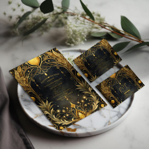 Invitación Todo En Uno Boda Art Nouveau de oro negro
