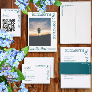 Tarjeta De Confirmación De Asistencia Boda de tipografía moderna Verde azulada oscura