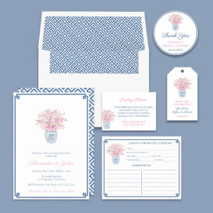 Tarjeta de recetas Chinoiserie Moda rosa y azul