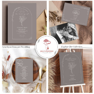 Invitación Con Relieve Metalizado Boda de Floral Bouquet Arch Amethyst