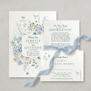 Tarjeta De Recepción Papel azul de Cotswolds hecho a mano falso detalle