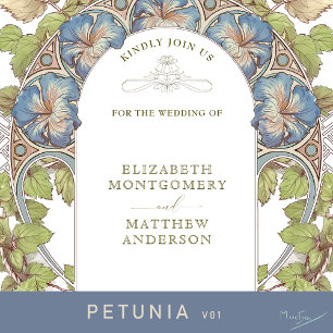 Invitación Boda azul Petunia Vintage Art Nouveau Mucha