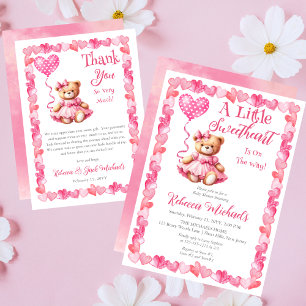Tarjeta De Agradecimiento Teddy Bear Un Poco Querido Chica Baby Shower