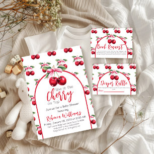 Invitación Cherry en la cima de Coquette Chica Bow rosa Baby 