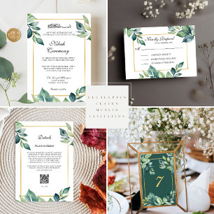 Invitación Eucalipto moderno deja el código QR Boda musulmán