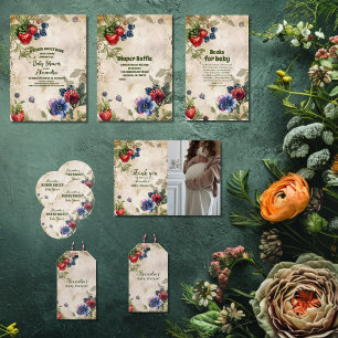 Pegatina Redonda Baby Shower Vintage Berry Sweet Wild Berries