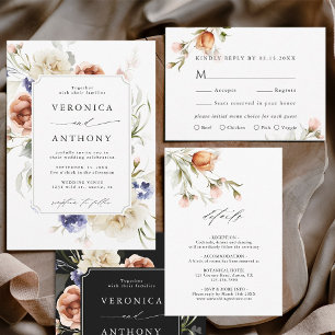 Invitación Marco floral de jardín color de agua Boda negro