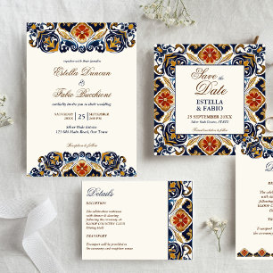Posavasos Cuadrado De Papel Vintage Talavera Azulejo boda Save the Date