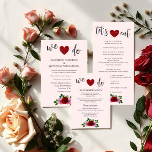 Tarjeta De Recepción Detalles del Boda de rosas rojas y rosadas