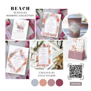 Reserva La Fecha Beach Seashells Watercolor Boda de la Moda costera