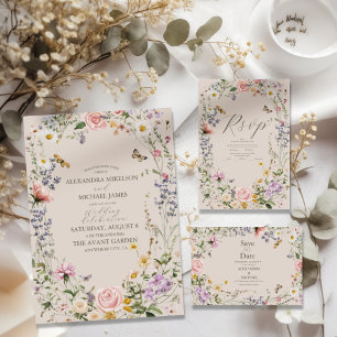 Invitación Todo En Uno País Rústico Boda de Flores Silvestres