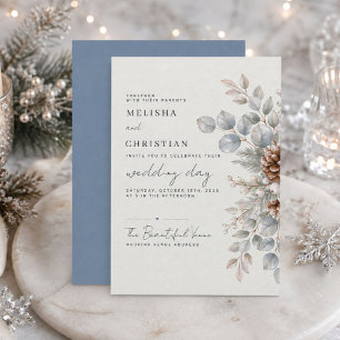 Pegatina Cuadrada Boda de invierno en tonos azul grisáceo   Gracias