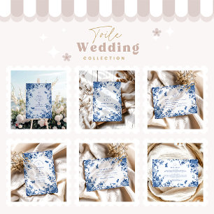Invitación Elegante Boda de cuadro de tela azul floral vintag