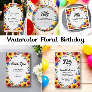Servilleta De Papel Boho Watercolor Floral Garden Verano 50 cumpleaños