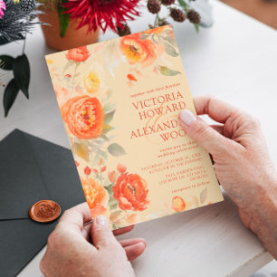 Invitación Todo En Uno Naranja quemado Boda floral