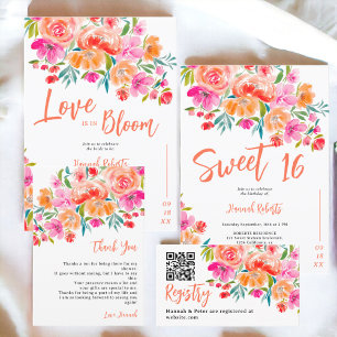 Tarjeta De Agradecimiento Ducha nupcial boho naranja floral flores silvestre