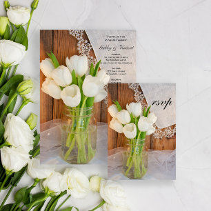 Mason Jar White Tulips Boda en el País RSVP