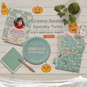 Pegatina Cuadrada Dulces cuentos fantasmales niños de Halloween Tema