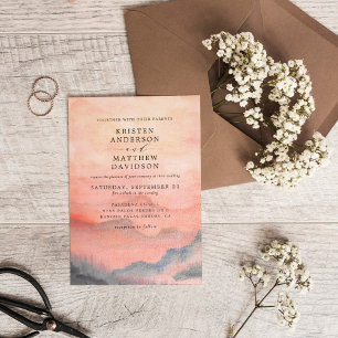 Invitación Todo En Uno Boda de acuarela de la montaña Sunset