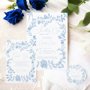 Tarjeta De Agradecimiento Una ducha de novia floral vintage de color azul