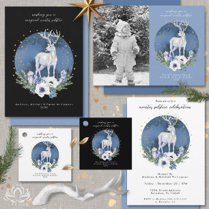 Invitación Navidades blancos azules de ciervo de vacaciones d
