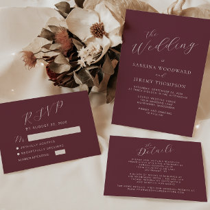 Tarjeta De Confirmación De Asistencia Boda de Caligrafía Moderna Burgundy