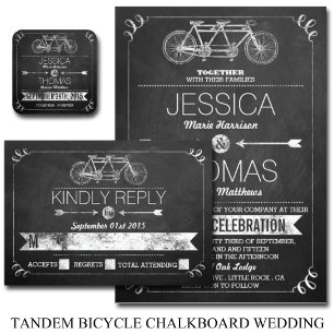 Invitación Boda de tipografía de cartón de bicicleta tándem