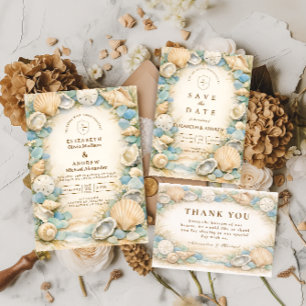 Invitación Boda de conchas en la orilla arenosa