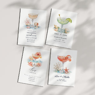 Tarjeta De Agradecimiento Boda de Coral de Cóctel Rosa Chic Costero de Lujo