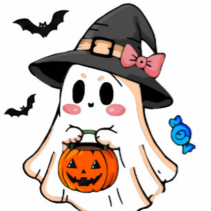 Cojín Decorativo Dulce fantasma Kawaii de Halloween con sombrero de