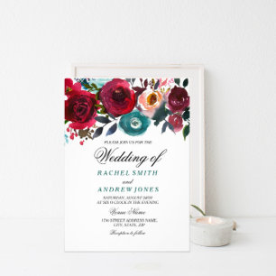 Invitación a la boda del Boho Bordo Burgundy Flore