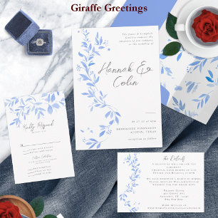 Invitación Todo En Uno Magnífica Y Elegante Porcelana Azul Pintada Todo E