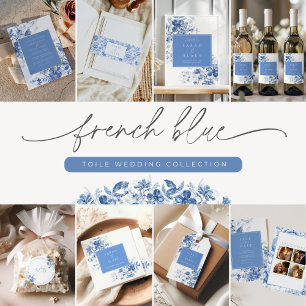 Invitación Boda floral azul toile en Francia salva la fecha