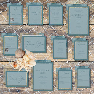 Invitación Moderno resumen de playa Boda Verde azulado y de o