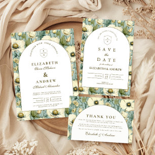 Tarjeta De Confirmación De Asistencia Boda de jardín con arco floral azul polvoriento