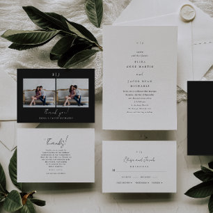 Invitación simple de matrimonio en monograma blanc