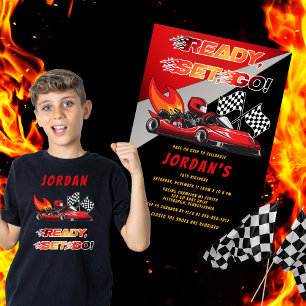 Tarjeta De Agradecimiento Roja   Cumpleaños de la Carreras Black Go Kart