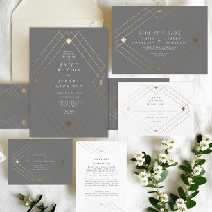 Anuncio Gris y blanco   Líneas De Deco De Oro Guardar La F
